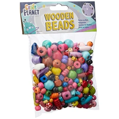 Image of Craft Planet Wooden Beads For Crafts, Multicoloured, 100g, Art &amp; Fun Kids, Crafting Basic Supplies, Embellishments, Use In Home Or School, Creative Learning Toys, Bracelet Making, Cord