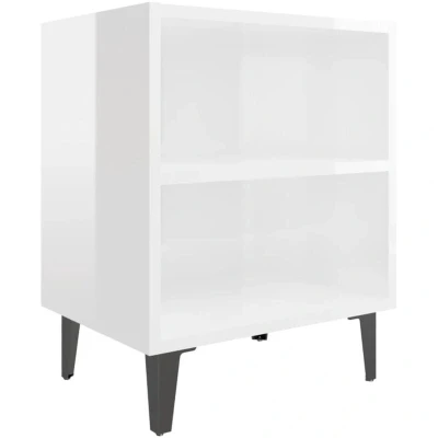 Image of vidaXL Bed Cabinet with Metal Legs High Gloss White 40x30x50 cm