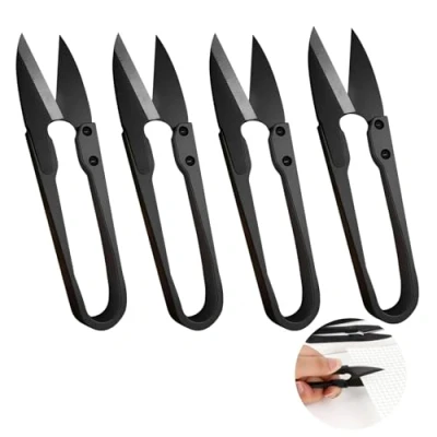 Image of 4 Pcs U Sewing Scissors Black Carbon Steel Thread Snips, Small Yarn Cutter with Comfortable Handle for Embroidery, Fabric Cutting, Fishing, Craft &amp; DIY Supplies