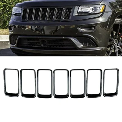 Image of KYYET 7Pcs Front Bumper Rings Grill Vent Insert Trim Cover Compatible with 2014 2015 2016 Grand Cherokee Gloss Black