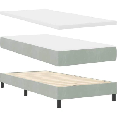 Image of Box Spring Bed with Mattress Light Grey 90x200 cm Velvet Vidaxl