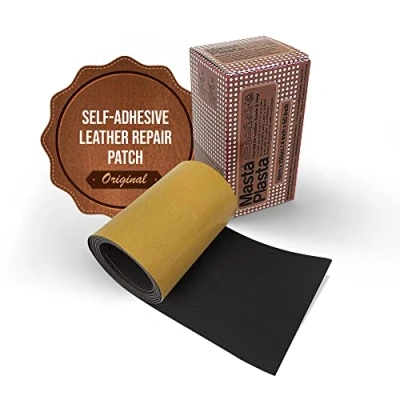 Image of MastaPlasta Original Self Adhesive Leather Repair Patch Tape Black 150 x 10 cm (60&quot; 4&quot;). Instant Upholstery Quality on a Roll for Sofas, Car Interiors, Bags, Vinyl &amp; More