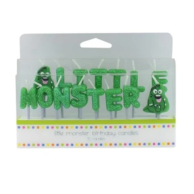 Image of Culpitt Little Monster Candles 15 Birthday Cake for Decoration, Cupcake Decorations, Green Glitter Pack of
