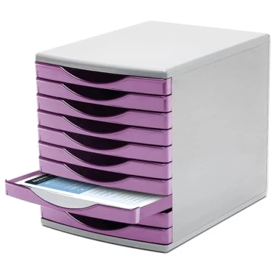 Image of Deflecto Lavender Desk Drawer Set featuring 10 x 30mm Drawers In Soft Pastel Tones Organiser Large Storage Desktop A4