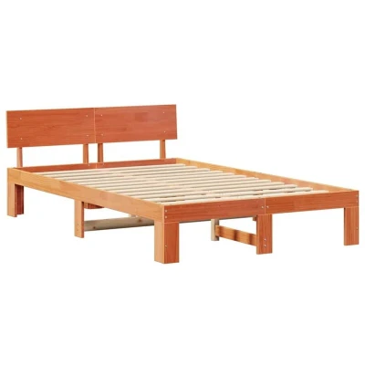 Image of vidaXL Bed Frame with Headboard Wax Brown 120x190 cm Solid Pine Wood