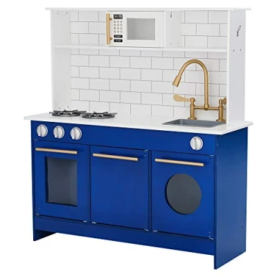 Image of Blue Kids Toy Kitchen Wooden Cooker Children Imitation Play TeamsonKidsTD12681B