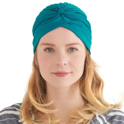 Image of CHARM Womens Turban Hat Head Wrap Twist Cover Costume Chemo Bonnet Cap Blue Green