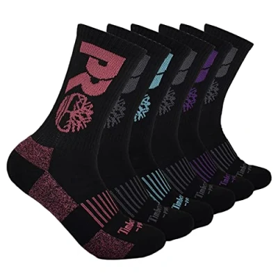 Image of Timberland Women&#039;s Half Padded Crew Socks, Pack of 6, Black, One Size