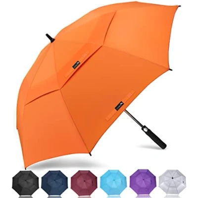 Image of ZOMAKE Large Golf Umbrella Windproof Strong 62 Inch Big Golfing Umbrellas Double Canopy Vented For Men Extra Oversize Umberella&#039;s With Strap(Orange)