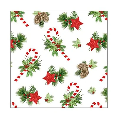 Image of 20 Napkins Christmas Candy Canes and Branches as Table Decoration Paper with Motif Also for Decoupage 33 x cm
