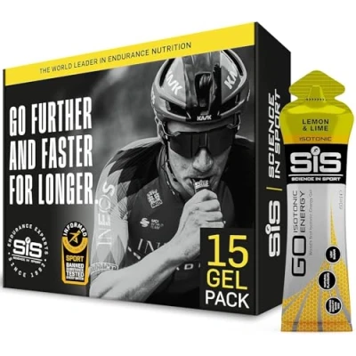 Image of Science In Sport GO Isotonic Energy Gels, Running Gels with 22g Carbohydrates, Low Sugar, Lemon and Lime Flavour, 60ml Per Serving (15 Pack)