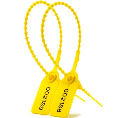 Image of 500pcs Plastic Security Seals Numbered Zip Ties for Fire Extinguisher Self Locking Tamper Proof Tags Pull Tite Safety Tab (Yellow)