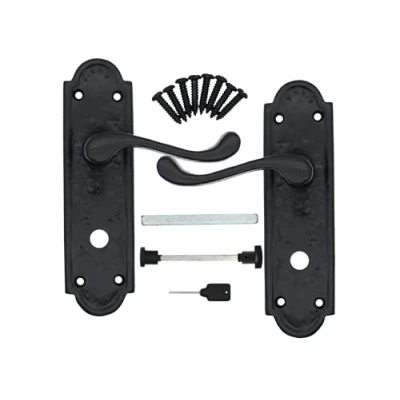 Image of EAI Black Antique Victorian Door Handles Internal Lever Bathroom 170mm + Fixings