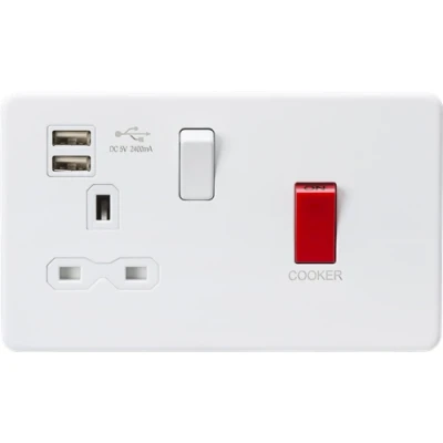 Image of KnightsBridge 45A DP Switch &amp; 13A Switched Socket with Dual USB Charger 2.4A Matt White