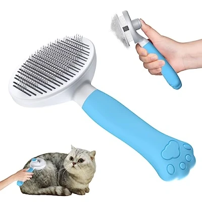 Image of Zivacate Cat Brush Dog [Ergonomic Grip &amp; One click Cleaning Patented Design] Shedding Tool for Short Long Haired Dogs/Cats/Rabbits, Deshedding Brush(Blue)