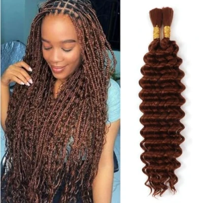 Image of Boho Braids Human Hair Extensions 100g 2 Bundles No Weft Braiding For Knotless Wet and Wavy Deep Wave Bulk Women (30#, 16 Inch(50g/Bundle x2))