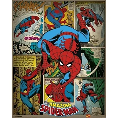 Image of Pyramid International Spider Man Retro Marvel Comics Mini Poster, Plastic/Glass, Multi Colour, 40 x 50 1.3 cm