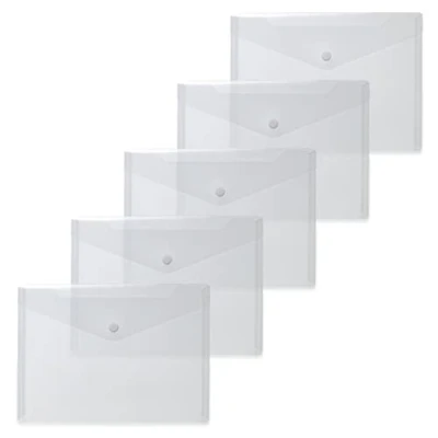 Image of HERMA 20051 Document Wallets A5 Transparent White Pack of 5 Small Pockets Envelopes with Press Stud Closure Plastic for School, University, Office, Travel