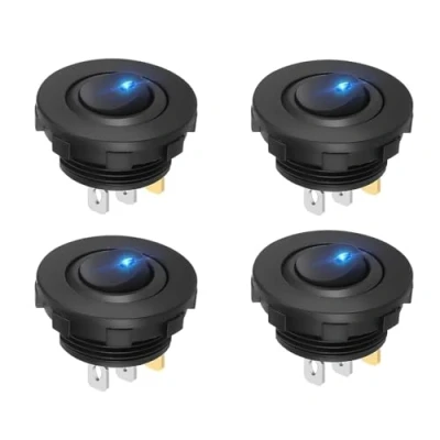 Image of 4Pcs 12V/24V Rocker Switch, 20A SPST ON/OFF Round Toggle Switch with LED Light, Waterproof 3 Pins for Car Boat, 22.8mmx36mm, Battery Isolator 12V