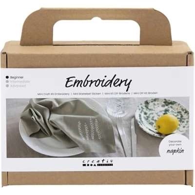Image of Mini Craft Kit Embroidery, Dusty Green, Napkin, 1 Pack