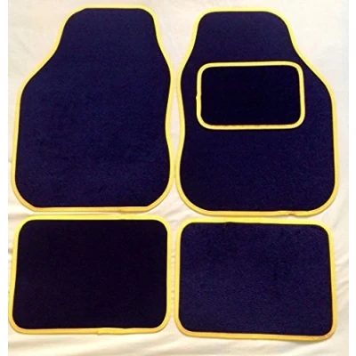 Image of UNIVERSAL CAR FLOOR MATS BLACK WITH YELLOW TRIM 4 PIECE SET