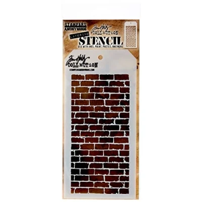 Image of Tim Holtz THS 038 Stampers Anonymous Stencils Bricked, White, 4.125 x 8.5&quot;