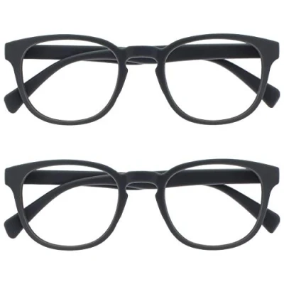 Image of OPULIZE Pop Reading Glasses 2 Pack Fun Round Matt Frame Grey Spring Hinges Scratch Resistant Mens Womens RR2 7 +1.00