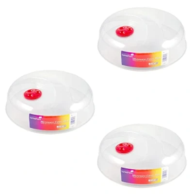 Image of Homeshopa Microwave Plate Cover, Splatter Guard Lid with Steam Vents, Plastic Transparent Ventilated Food Dish Cover Kitchen Cooking, BPA Free &amp; Dishwasher Safe, 30Cm (Pack of 3)