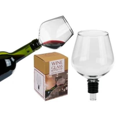 Image of LND Gifts Wine Glass Bottle Stopper, Funny Glass, Push in The and Drink, Novelty Cap with Silicone Seal, 13cm for Her, Gift Him,