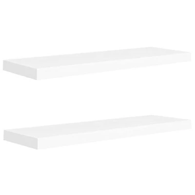 Image of vidaXL Floating Wall Shelves, Set of 2, White, 80x23.5x3.8 cm, Honeycomb MDF and Metal Frame, Invisible Mounting System, For Living Room, Bedroom, Office