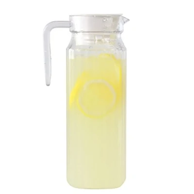 Image of GOLDBEARUK Square Glass Pitcher Fridge Jug with Lid 1.1 Litre Carafe