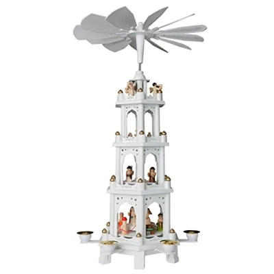 Image of BRUBAKER Wooden Christmas Pyramid 4 Levels White 24 Inches (60 cm) Hand painted Figures
