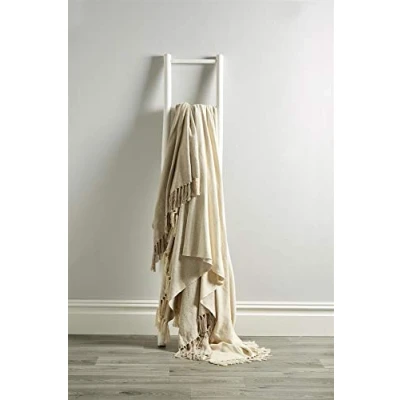 Image of Olivia Rocco Box Check 100% Cotton Throw Large Sofa Bed Chair Throws Tasselled Decorative Blanket, Natural 178 x 254 cm