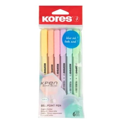Image of Kores Pastel Themed, Blue Ink Ballpoint Pens K0R M Pens, 1mm, Triangular, Semi Gel Colour Pen, Writing Multipack Set of 6