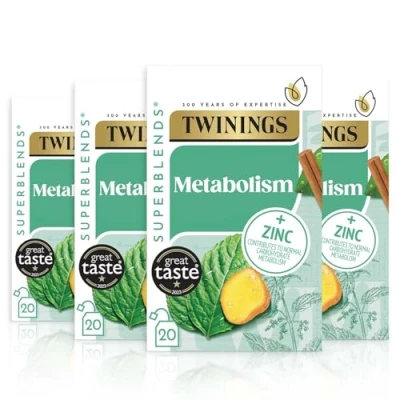 Image of Twinings Superblends Metabolism Tea Peppermint &amp; Spiced Green Herbal Infusion with Nettle Zinc, Booster Tea, 80 x Biodegradable Bags