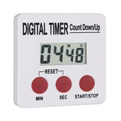 Image of Nisbets Essentials Magnetic Countdown Timer in White Plastic with Large Digital Display and Fold out Stand H 70 x W D 25 mm