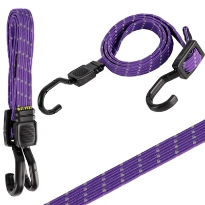 Image of Belle Vous Rubber Bungee Cord with Metal Hooks (2 Pack) 1.6m / 160cm Adjustable Weatherproof Elastic Straps Heavy Duty Cords for Securing Tarps, Luggage &amp; More