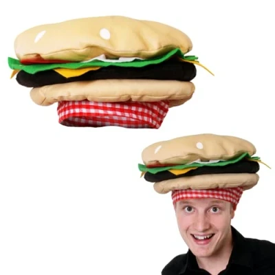 Image of Burger Hat Pack of 1 Delicious Funny Fast Food USA Novelty Hats for Fancy Dress