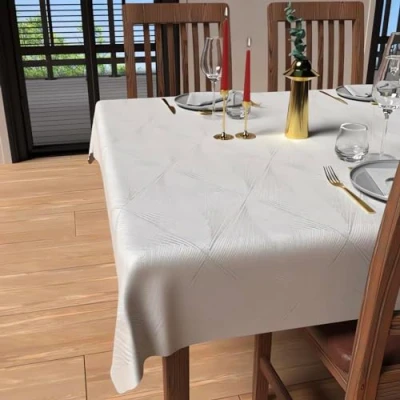 Image of Soleil d&#039;ochre Square Anti Stain Tablecloth 180 x cm Luxury White