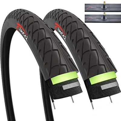 Image of Fincci Set 26 x 1.95 Inch Slick Tyres with 3mm Antipuncture Protection and Schrader Inner Tubes for Cycle Road Mountain MTB Hybrid Bike Bicycle (Pack of 2)