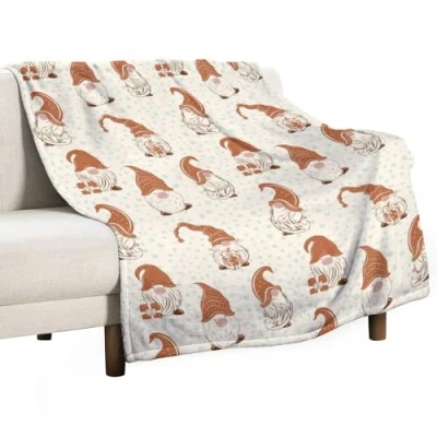 Image of Homeoanimal Gnome Print Throw Blanket 130 x 150 cm, Lightweight Flannel Blanket, Cozy Microfiber Blankets for Couch Sofa Bedroom Decorative