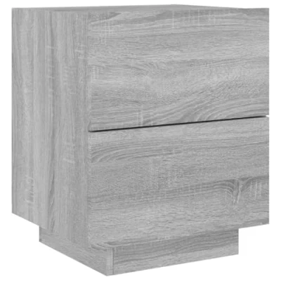Image of vidaXL Bedside Cabinet with RGB LED Lights Contemporary Grey Sonoma Engineered Wood Nightstand 2 Storage Drawers &amp; Stable Top for Bedroom Decor