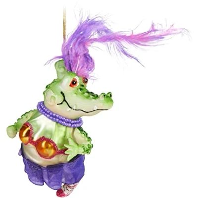 Image of BRUBAKER Christmas Bauble Hand Painted Blown Glass Tree Decoration Figurines Crazy Deco Pendant Ball Crocodile Lady