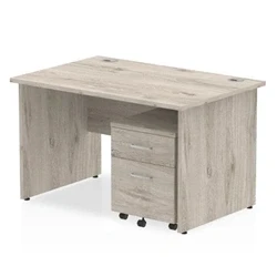 Image of Impulse 1200x800mm Desk Grey Oak Top Panel End Leg and Mobile Ped