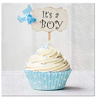 Image of Blue Cupcake Baby Shower Napkins Paper It&#039;s a Boyl Serviettes 33cm x (Pack of 20)