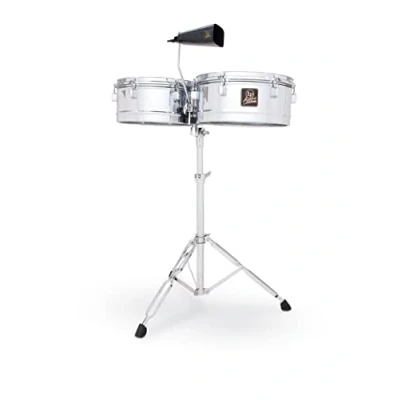 Image of LP Latin Percussion Timbales Aspire Chrome 13&quot; + 14&quot;, Stahlkessel Tiefe 16,5 cm, Oberfläche Nickel gebürstet, inkl. Kuhglocke, Timbale Ständer, Trommelschlüssel, LPA256, Trommel, Drum