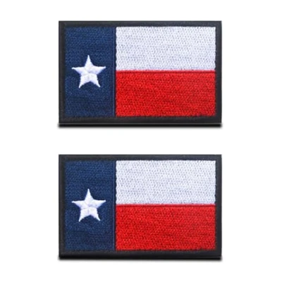 Image of Bundle 2 Pieces Tactical American Texas State Lonely Star Flag Patch with Hook and Loop Embroidered Backing DIY Decorative Appliques Emblem for Backpacks Clothing Jacket More Red
