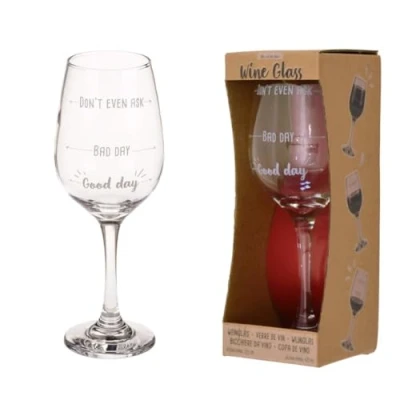 Image of LND Gifts Wine Glass, Novelty Glass with Good Day, Bad Don&#039;t Even Ask Measures, Large for Her, Gift Him Long Stem Mum 420ml Capacity