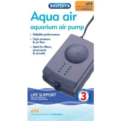 Image of Interpet Aqua Air Oxygen Pump for Aquarium Fish Tank Aeration, Quiet, Powerful, 2 Outlets, AP4 Aquariums 150+ Litre