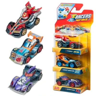 Image of T RACERS Mix &#039;N RACE 3 Pack of collectible cars. Each car can be split in two with interchangeable parts and wheels. 4/4